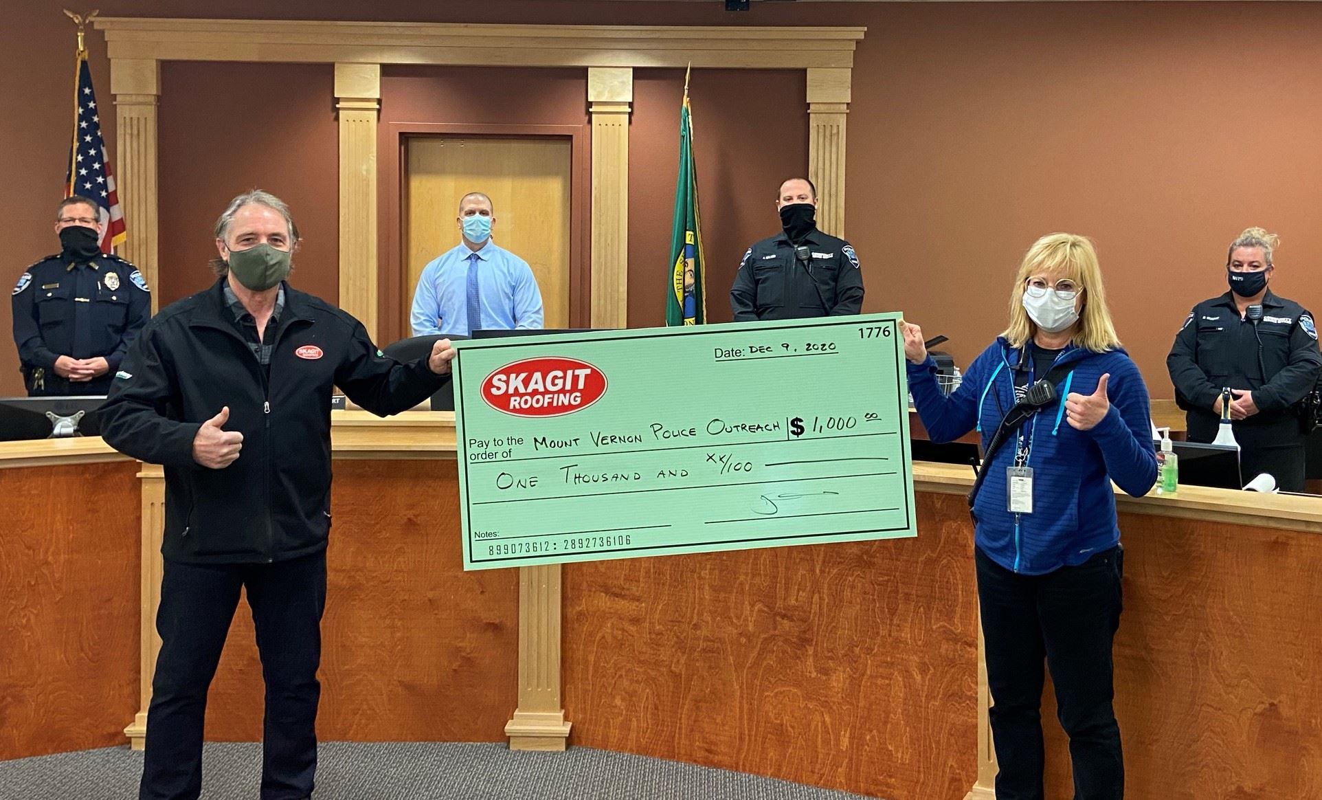 Skagit Roofing Donation To MVPD-Homeless Project
